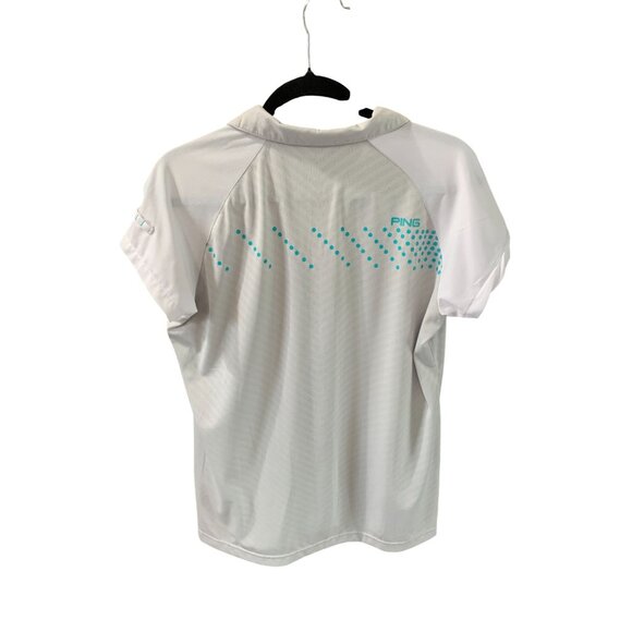 Ping Womens Size XL Gray White Blue Spellout Back Golf Tennis Polo Pullover Shir - Picture 3 of 4